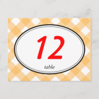 Orange gingham country rustic wedding table number