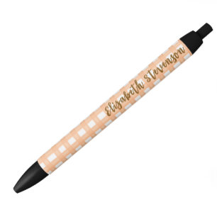 Orange Gingham Custom Script Name  Black Ink Pen