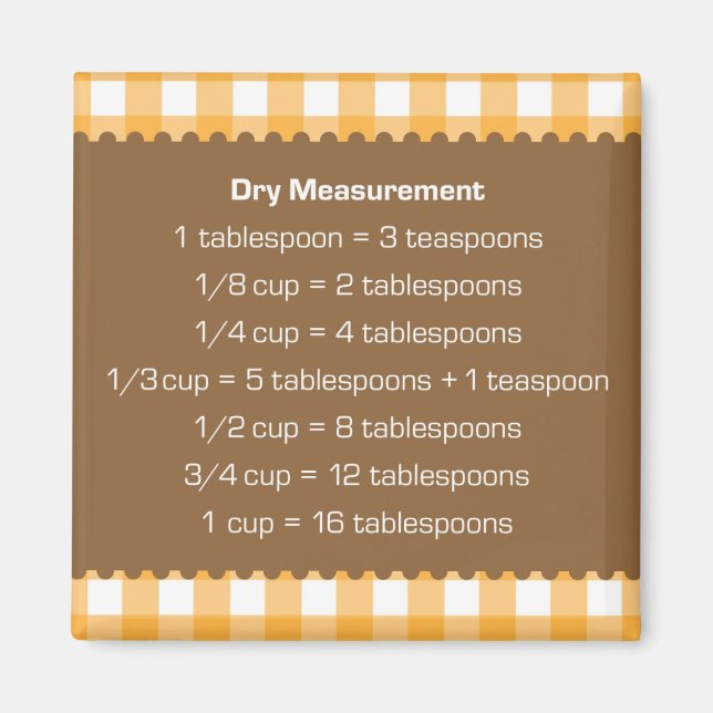 Orange gingham dry measure chart kitchen helper magnet (Front)