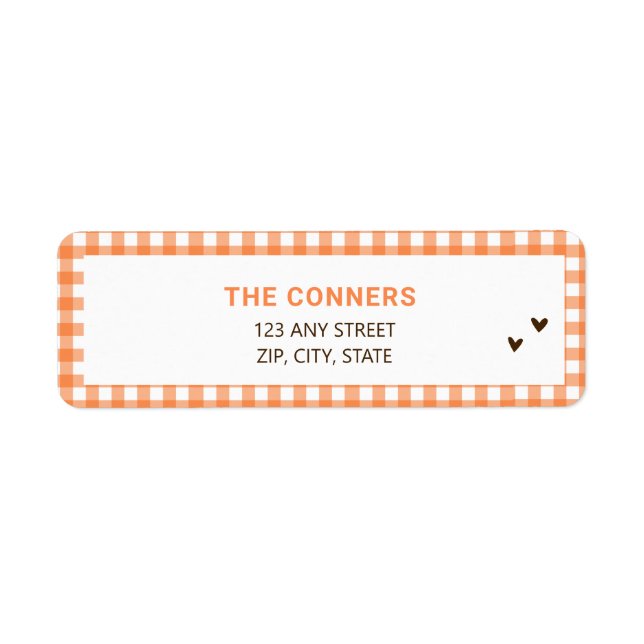 Orange Gingham Fall Baby Shower Return Address Label (Front)