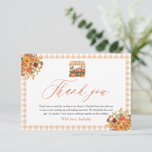 Orange Gingham Fresh Off The Market Thank you Card (Standing Front)