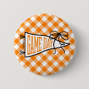 Orange Gingham Game Day Pennant 6 Cm Round Badge