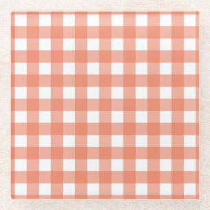 Orange gingham glass coaster