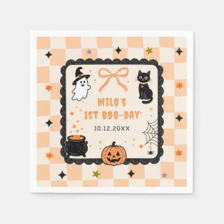 Orange Gingham Halloween Birthday Party Napkin