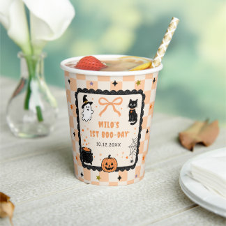 Orange Gingham Halloween Birthday Party Paper Cups