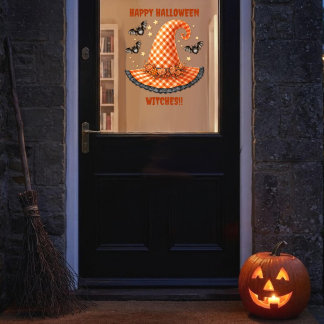 Orange Gingham Halloween Witch Hat And Bats