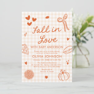 Orange Gingham Hand Drawn Fall in Love Baby Shower Invitation