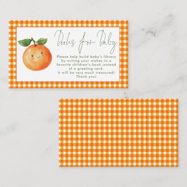 Orange Gingham Little Cutie Books for Baby Shower Enclosure Card (Front/Back)
