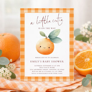 Orange Gingham Little Cutie Girl Baby Shower Invitation