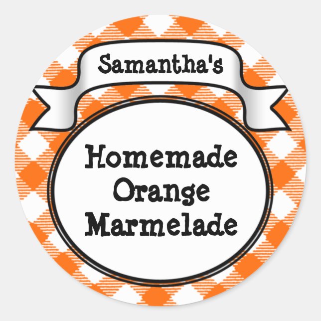 Orange Gingham Marmelade, Jelly, Jam Jar/Lid Label (Front)