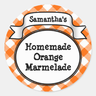 Orange Gingham Marmelade, Jelly, Jam Jar/Lid Label