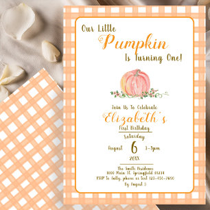 Orange Gingham Our Little Pumpkin First Birthday Invitation