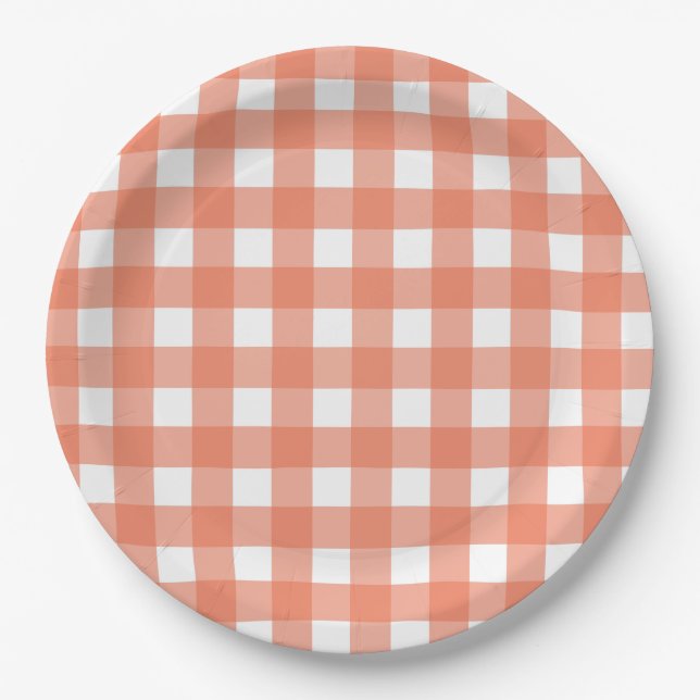 Orange gingham paper plate (Front)