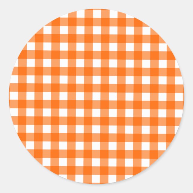 Orange Gingham Pattern Classic Round Sticker (Front)