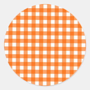 Orange Gingham Pattern Classic Round Sticker