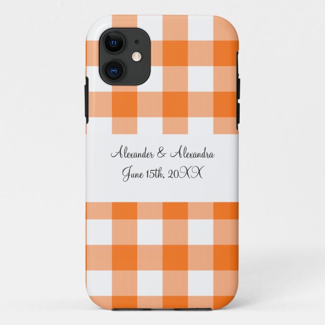 Orange gingham pattern wedding favours Case-Mate iPhone case (Back)