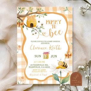 Orange Gingham Plaid Daisy and Bee Baby Shower Inv Invitation