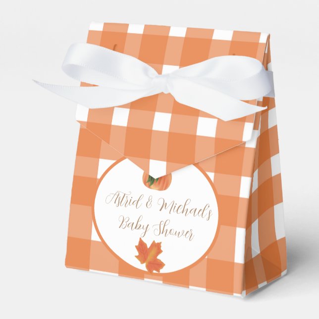 Orange Gingham Pumpkin Baby Shower Favour Box (Front Side)