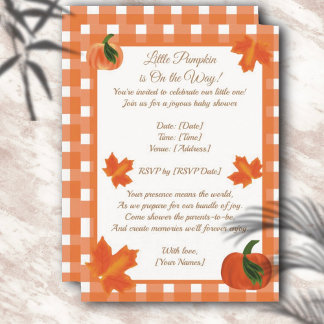 Orange Gingham Pumpkin Baby Shower Invitation