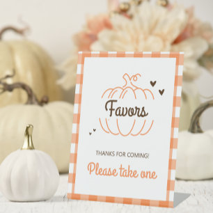 Orange Gingham Pumpkin Fall Baby Shower Favour Sig Pedestal Sign