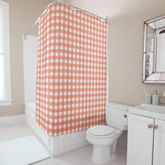 Orange gingham shower curtain (In Situ)