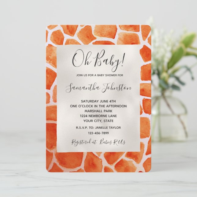 Orange Giraffe Animal  Invitation (Standing Front)