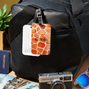 Orange Giraffe Animal Print Luggage Tag