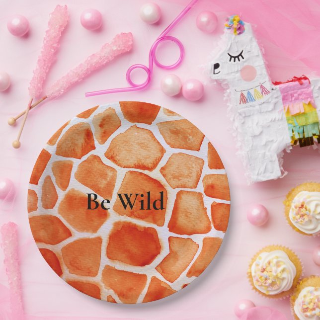 Orange Giraffe Animal Print Paper Plate (Party)