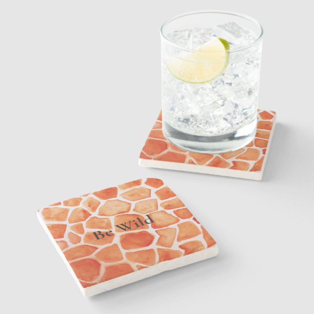 Orange Giraffe Animal Print Stone Coaster (Side)