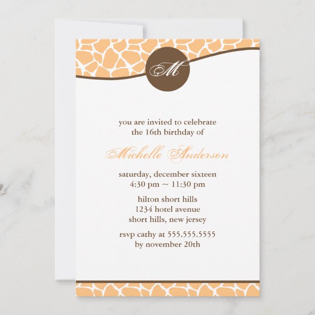 Orange Giraffe Pattern Birthday Invitation (Front)