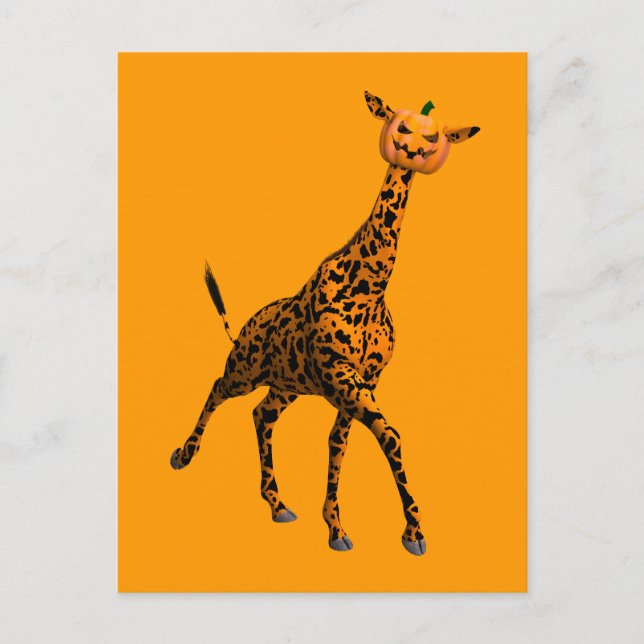 Orange Giraffe With Pumpkin Head Postcard (Front)
