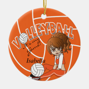 Orange Girly Volleyball Ceramic Ornament