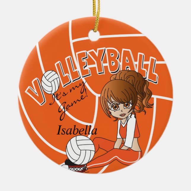Orange Girly Volleyball Ceramic Ornament (Front)