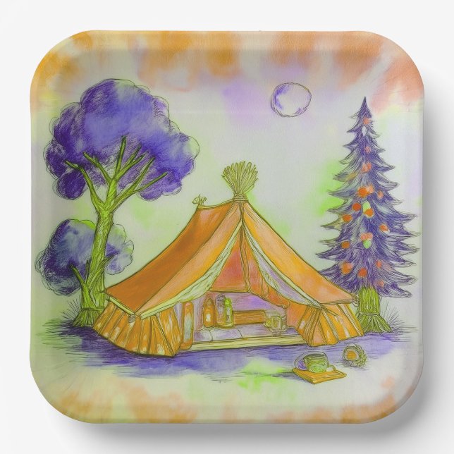 Orange Glamping Paper Plate (Front)