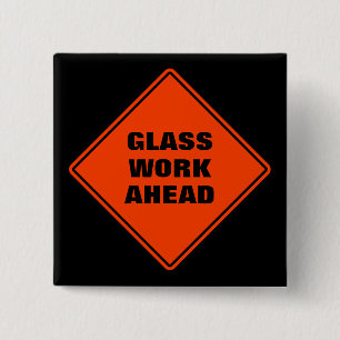Orange glass work ahead classic road sign 15 cm square badge