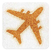 Orange glitter aeroplane round sticker labels