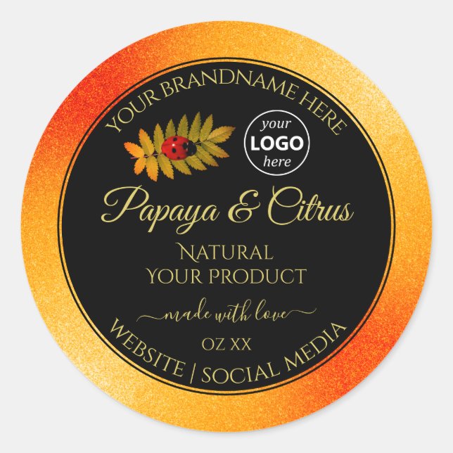 Orange Glitter Black Product Labels Ladybug Logo (Front)
