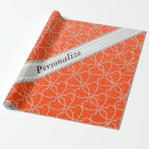 Orange Glitter Diamond Heart Pattern DIY Name Wrapping Paper