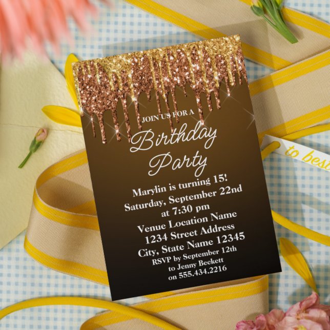 ORANGE GLITTER DRIP ELEGANT BIRTHDAY INVITATION (Creator Uploaded)