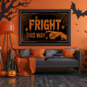 Orange Glitter Fright This Way Spider Poster
