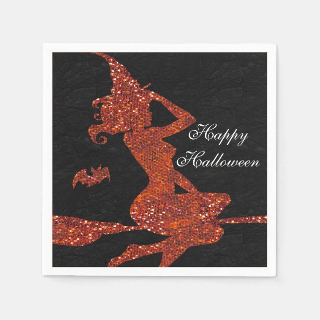 Orange Glitter Halloween Witch Costume Party Napkin (Front)