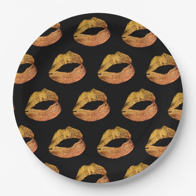 Orange Glitter Lips  Halloween party Paper Plate (Front)