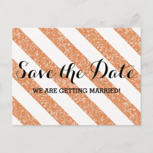 Orange Glitter Look Stripes Save the Date Postcard