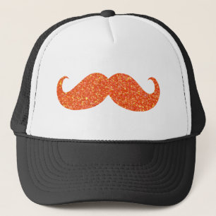 Orange Glitter Moustache Trucker Hat