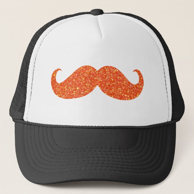 Orange Glitter Moustache Trucker Hat (Front)