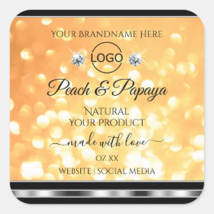Orange Glitter Product Label Sparkle Diamonds Logo