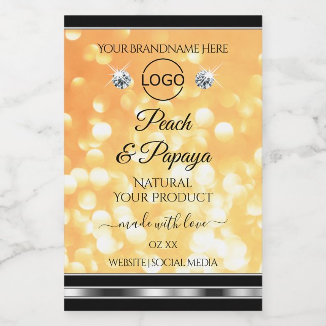 Orange Glitter Product Label Sparkle Diamonds Logo (Single Label)