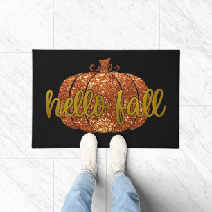 Orange Glitter Pumpkin Hello Fall Doormat
