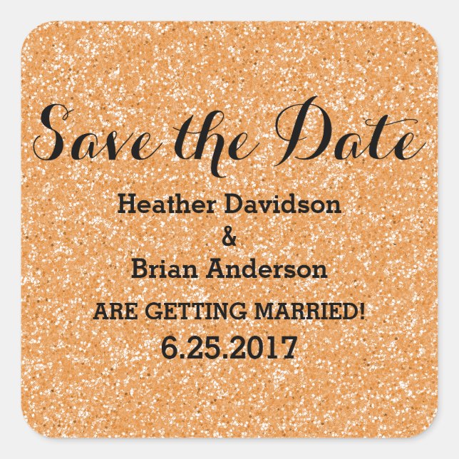 Orange Glitter Save the Date Stickers (Front)