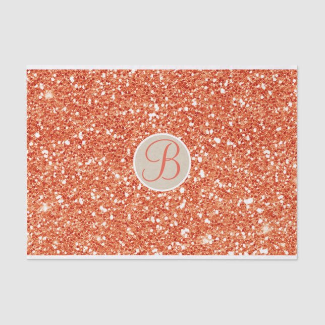 Orange Glitter Sparkle Glam Monogram Initial Tissue Paper (Front)